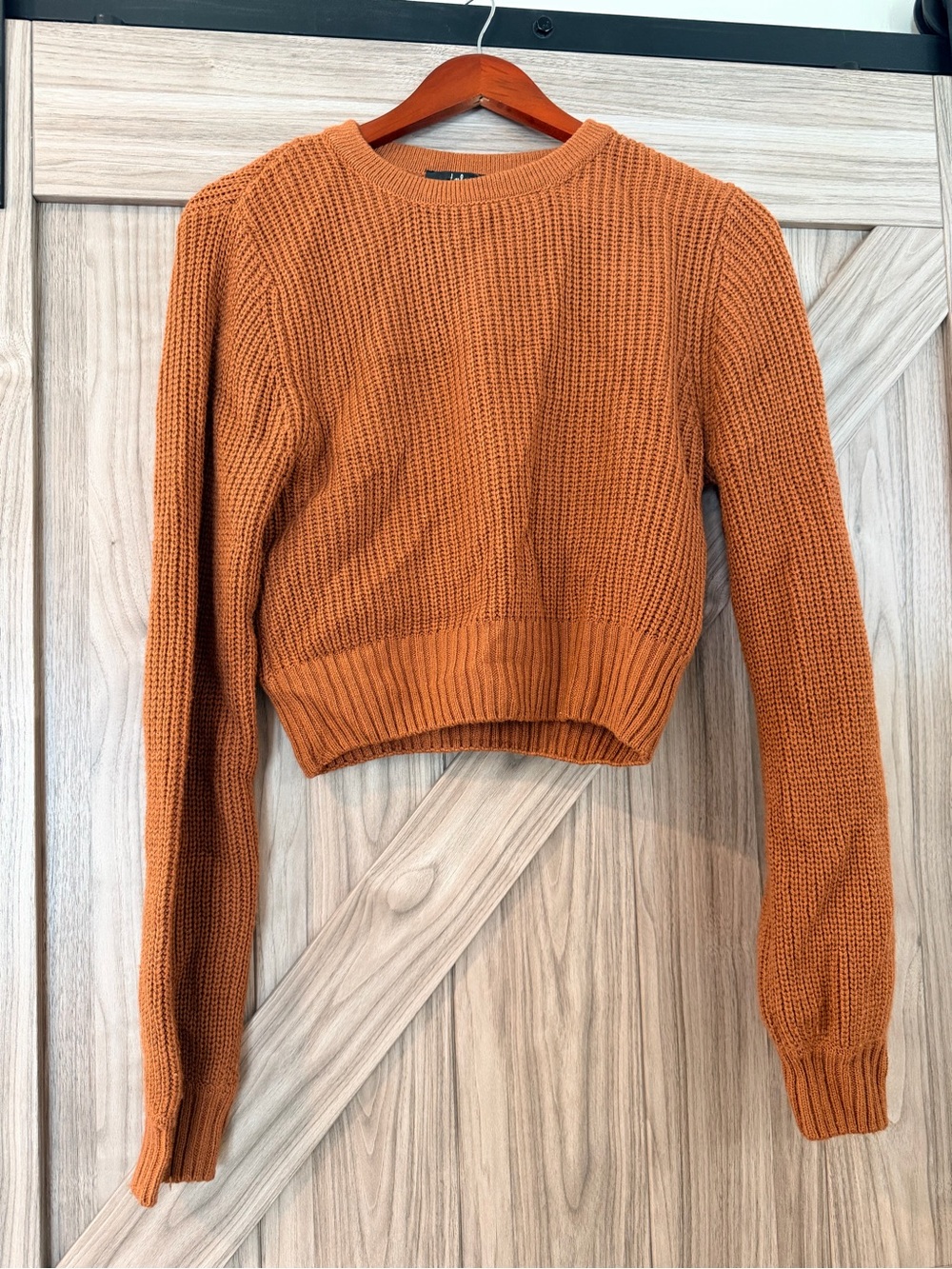 Lulu's Cropped Scoop Knit Sweater in Rust Orange